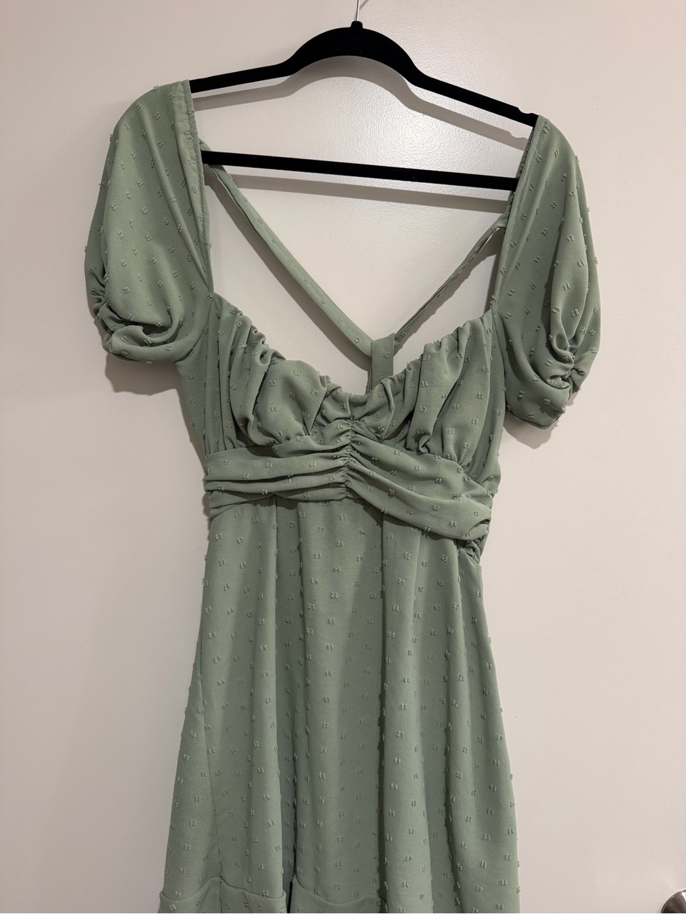 Sage Puff Sleeve Ruched Mini Dress